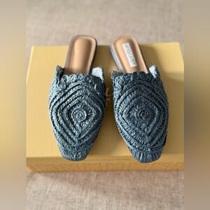NEW Blue RAFIA summer Flat shoes / Mules / Espadrillas 37 EU Italian design